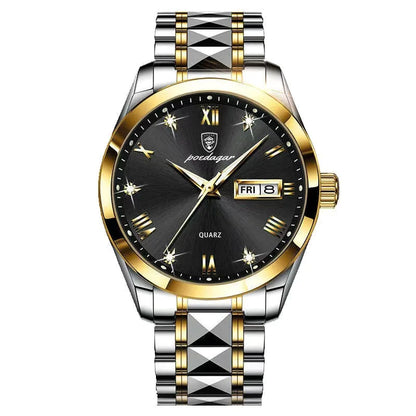 Poedagar 985 Men's Luxury Quartz Watch – Stainless Steel Band, Waterproof, Luminous, Date