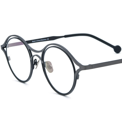 Titanium Round Optical Glasses Frame Vintage Retro - Grey Black - MCROONS
