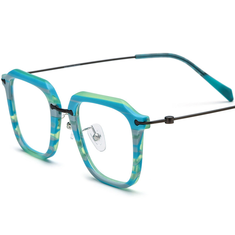 Vintage Retro Square Acetate Optical Glasses Frame - Blue Stripe - MCROONS