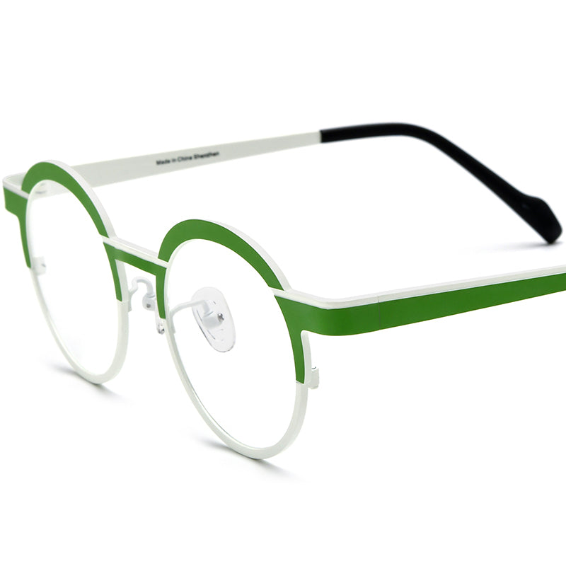 Colourful Titanium Round Optical Glasses - Green White - MCROONS