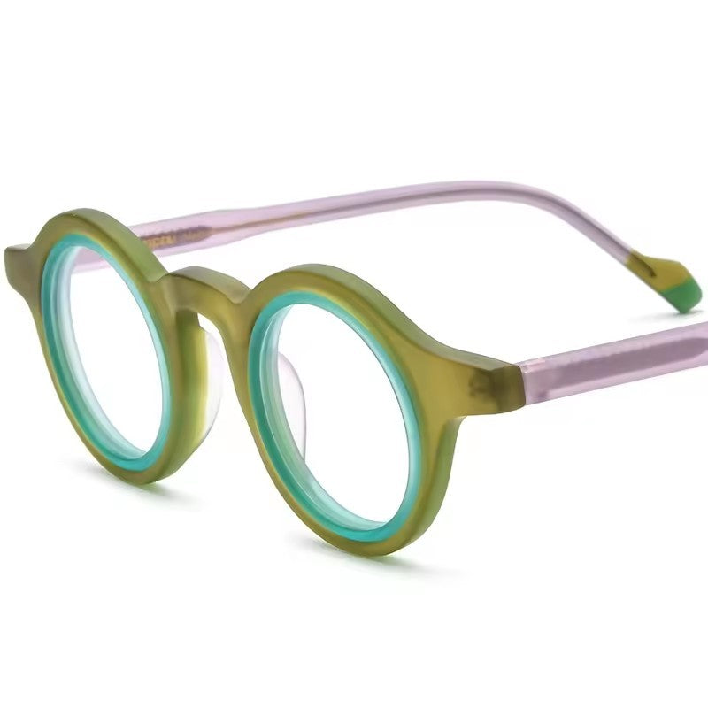 Retro Round Matte Acetate Optical Glasses Frame - Green - MCROONS