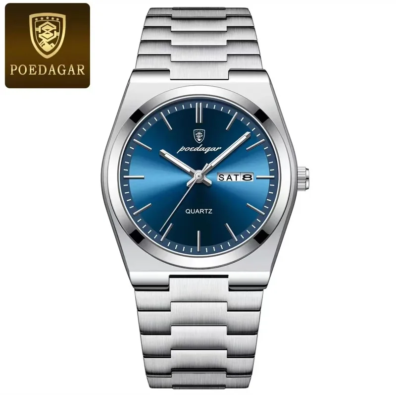 Poedagar 930 Men's Luxury Quartz Watch – Stainless Steel Band, Waterproof, Luminous, Date