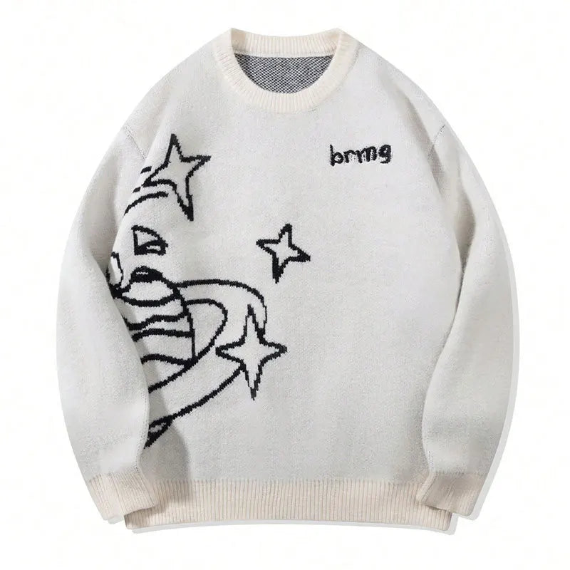 Men's Jacquard Crew Neck Cotton Jumper Sweater