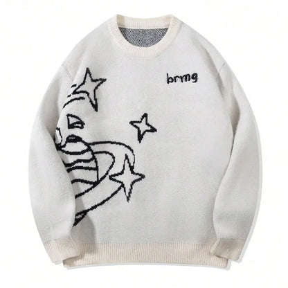 Men's Jacquard Crew Neck Cotton Jumper Sweater