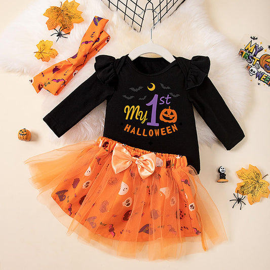 Baby Girls Halloween Cartoon Pumpkin Witch Costume Set