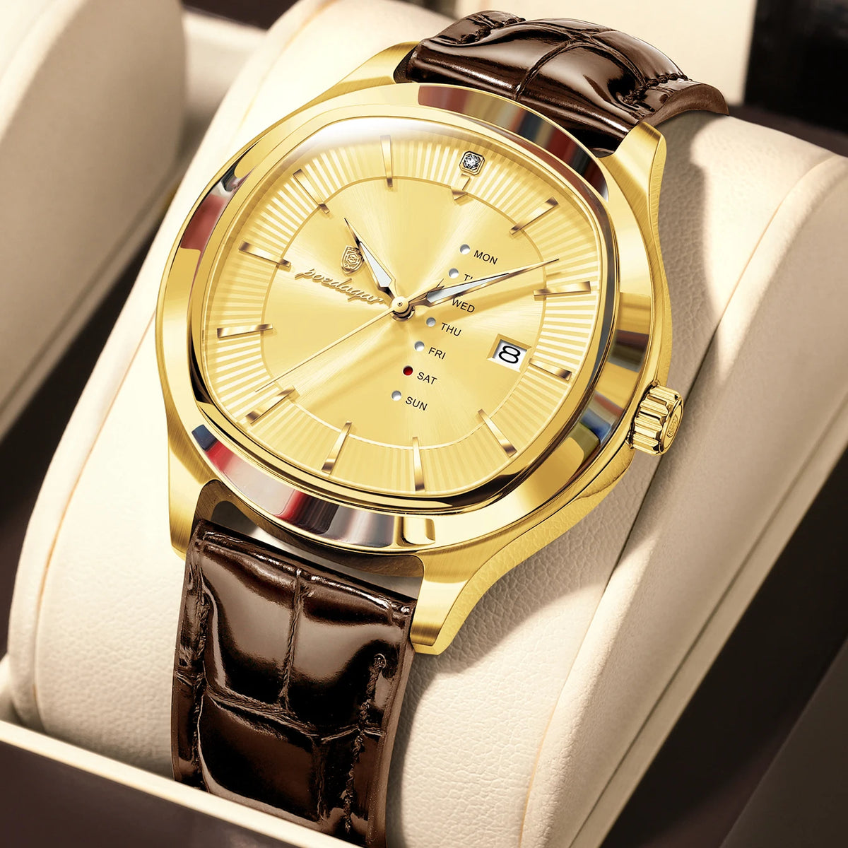 Poedagar 623 Men's Luxury Quartz Watch – Leather Strap, Waterproof, Luminous, Date