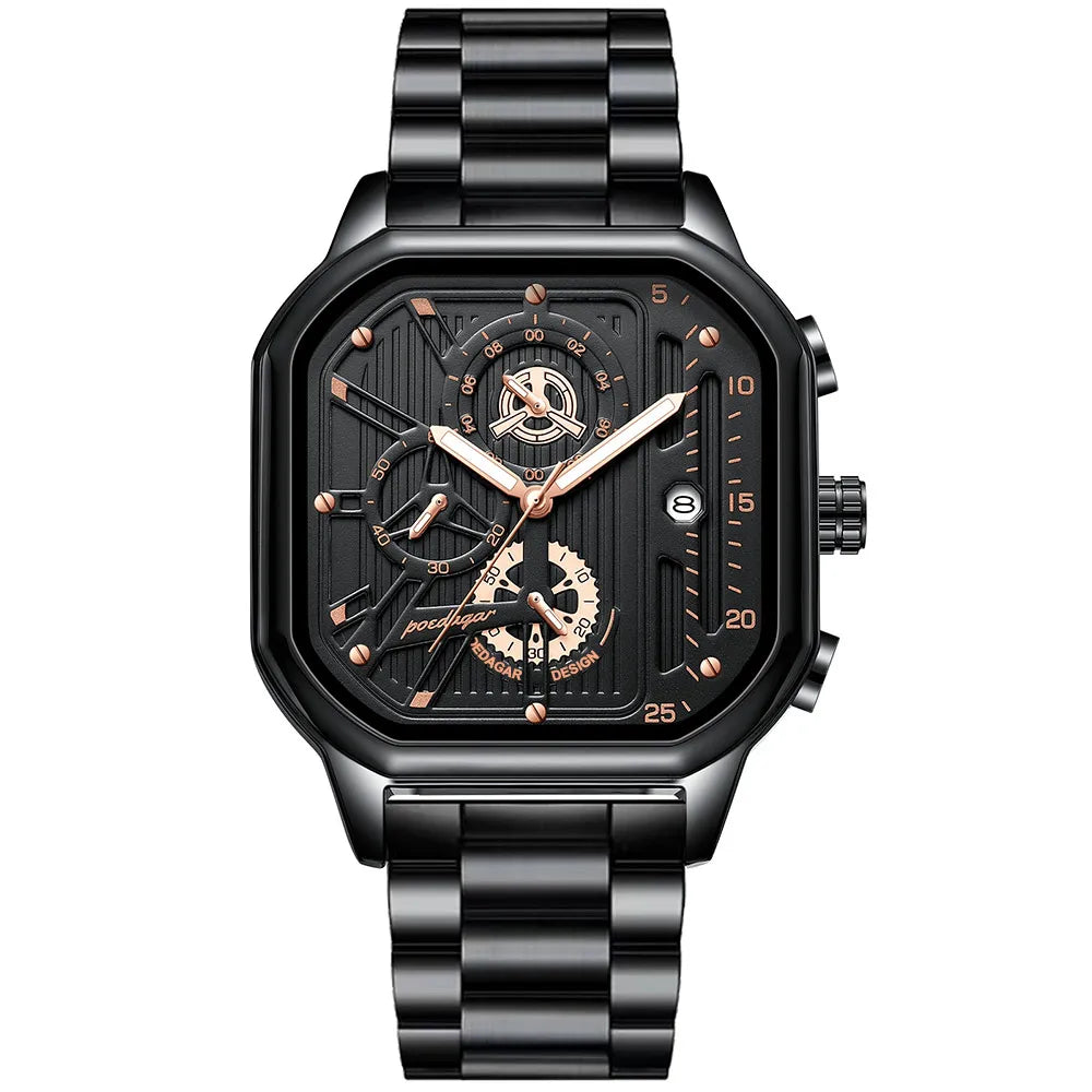 Poedagar 628 Men's Sport Chronograph Quartz Watch – Leather Strap, Waterproof, Luminous, Date