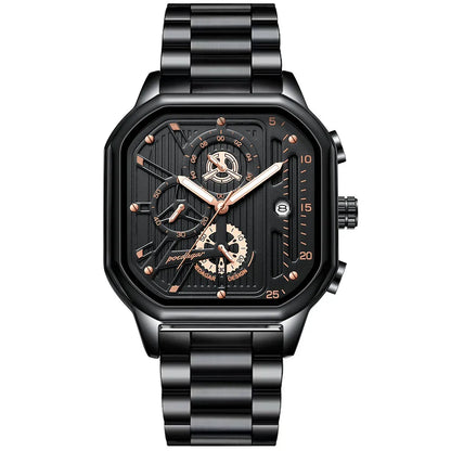 Poedagar 628 Men's Sport Chronograph Quartz Watch – Leather Strap, Waterproof, Luminous, Date