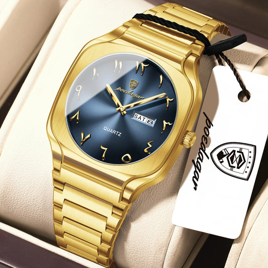 Poedagar 616 Men's Luxury Quartz Watch – Stainless Steel Band, Waterproof, Luminous, Date