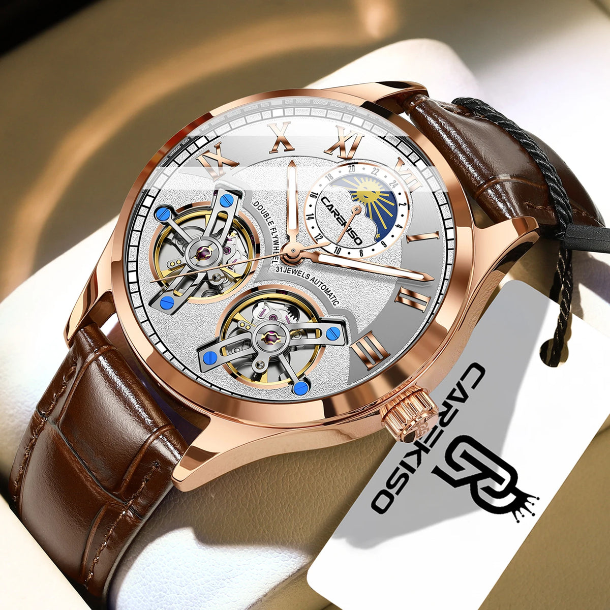 Poedagar C123 Men's Luxury Automatic Mechanical Watch – Genuine Leather Strap, Waterproof, Luminous