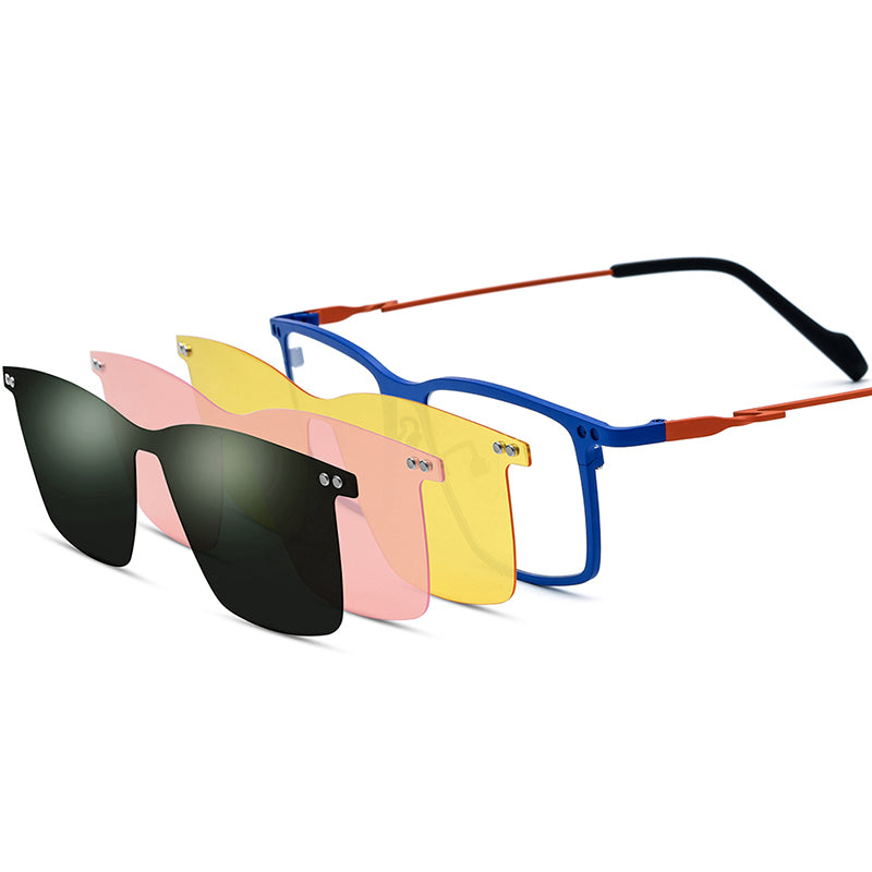 Titanium Optical Glasses Frame with Magnetic Clip-On Sunglasses - MCROONS - Blue