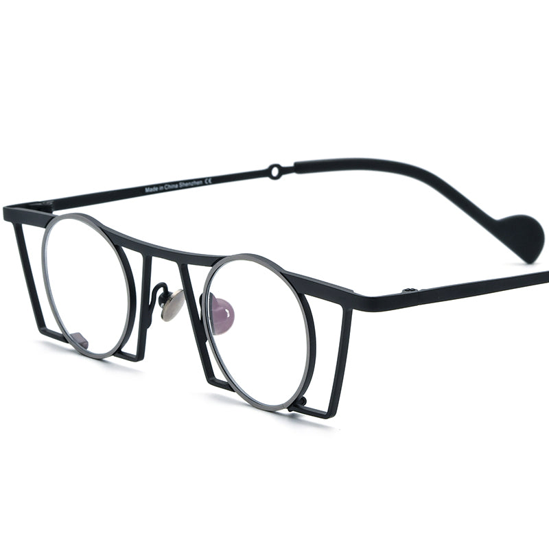Titanium Small Round Optical Glasses Frame Vintage - Grey Black - MCROONS