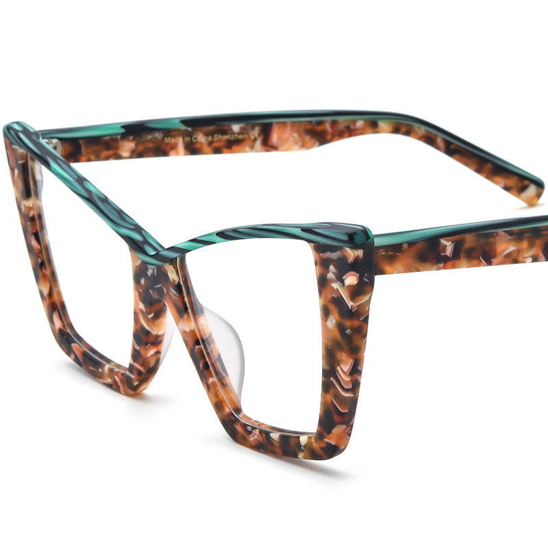 Oversized Cat Eye Matte Acetate Optical Glasses Frame - Leopard - MCROONS