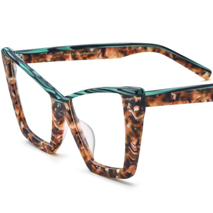 Oversized Cat Eye Matte Acetate Optical Glasses Frame - Leopard - MCROONS