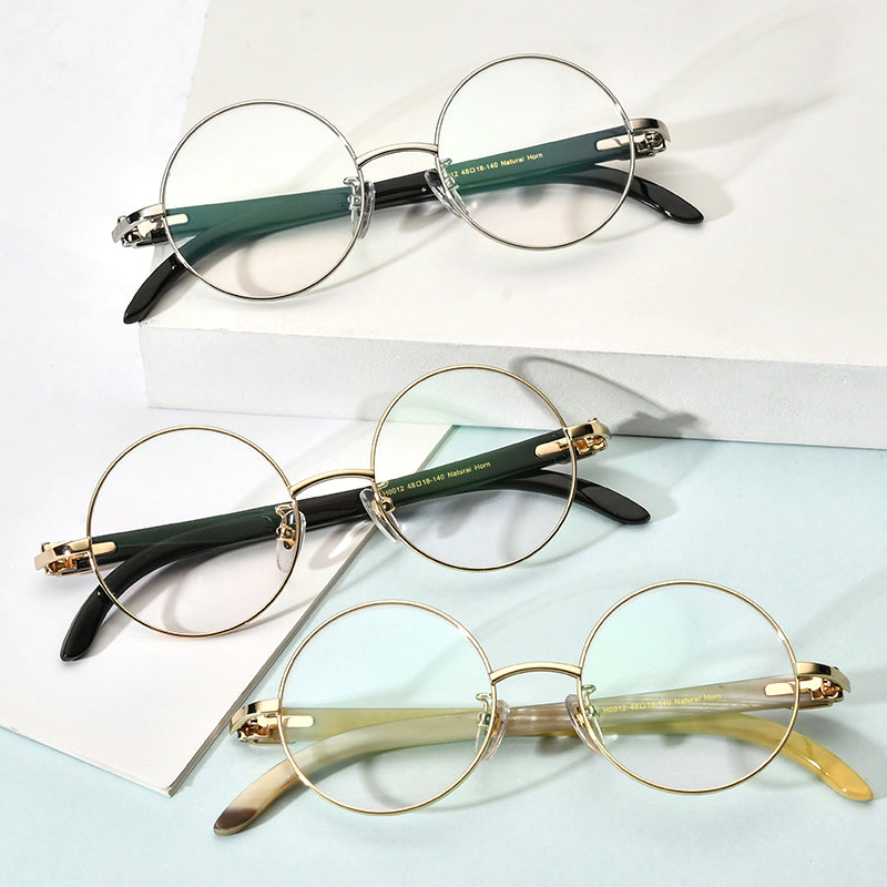 Round Buffalo Horn Optical Glasses - MCROONS - side view