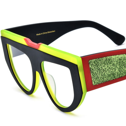 Vintage Oversized Cat Eye Acetate Optical Glasses Frame - Matte Black Green - MCROONS