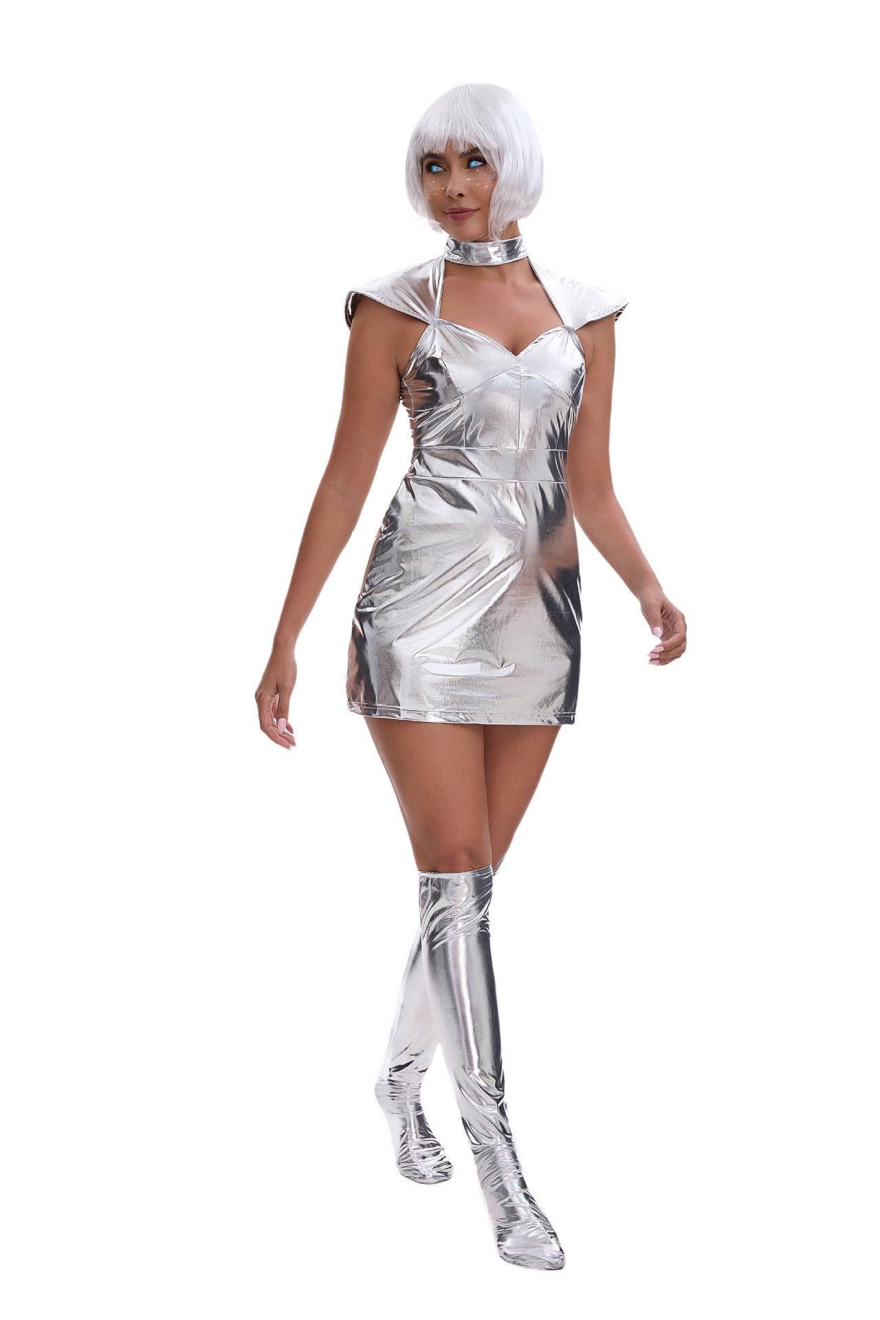 Silver Metallic Space Futuristic Halloween Costume - MCROONS