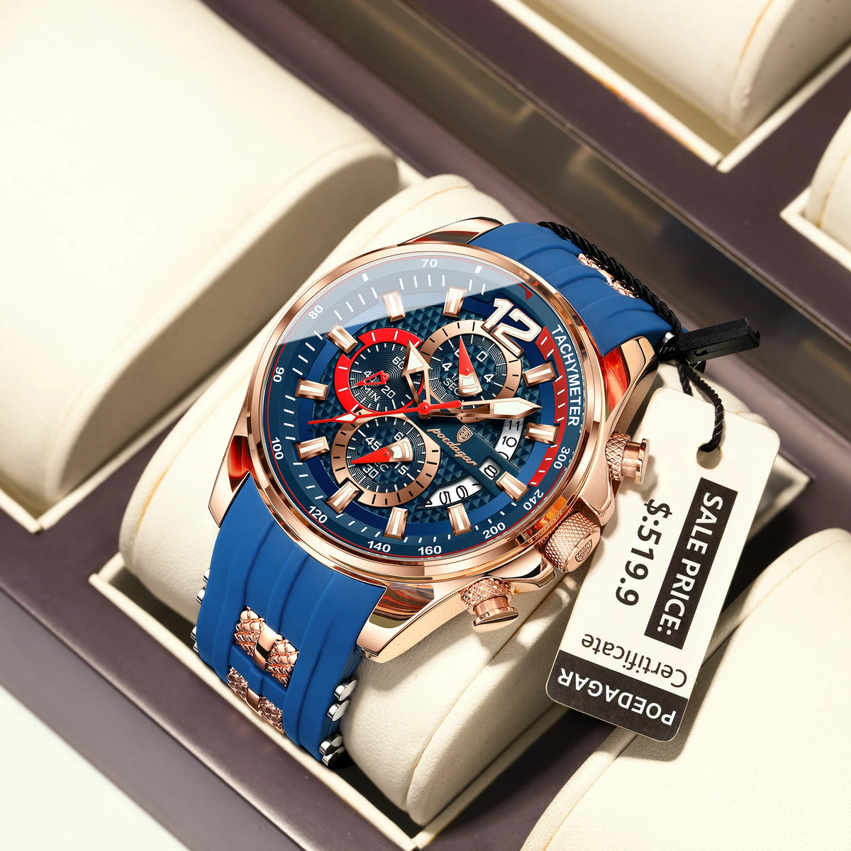 Poedagar 898 Men's Luxury Chronograph Quartz Watch – Silicone Strap, Waterproof, Luminous, Date