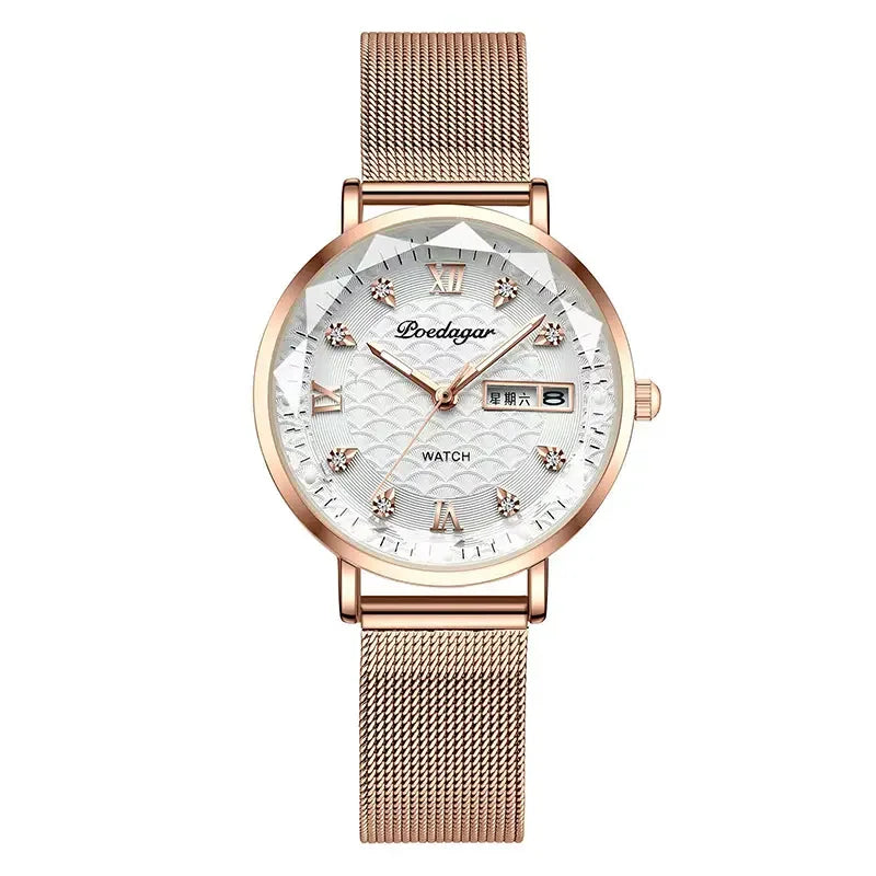 Poedagar 3011 Women's Luxury Quartz Watch – Stainless Steel Band, Waterproof, Luminous, Date