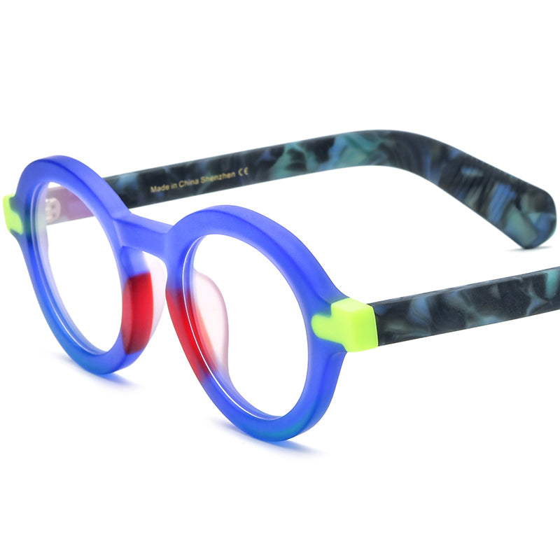 Tie-Dye Multicolour Round Acetate Optical Glasses Frame - Blue - MCROONS