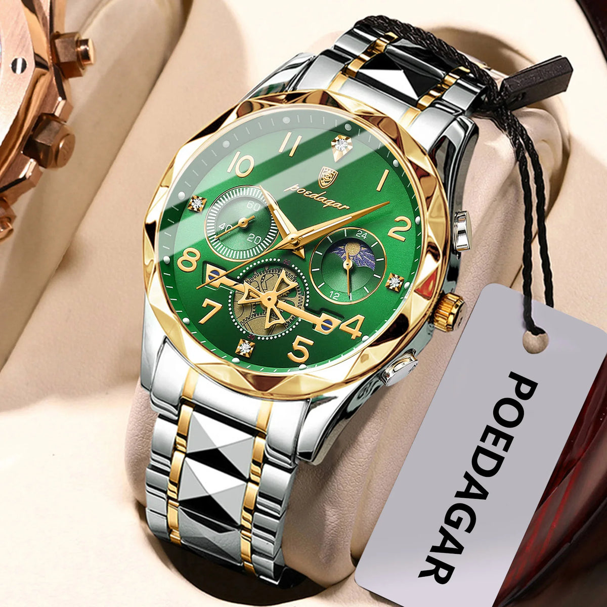 Poedagar 972 Men's Luxury Chronograph Quartz Watch – Stainless Steel Band, Waterproof, Luminous, Date