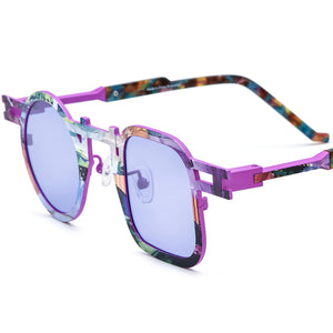 Print Titanium Square Sunglasses - Purple - MCROONS