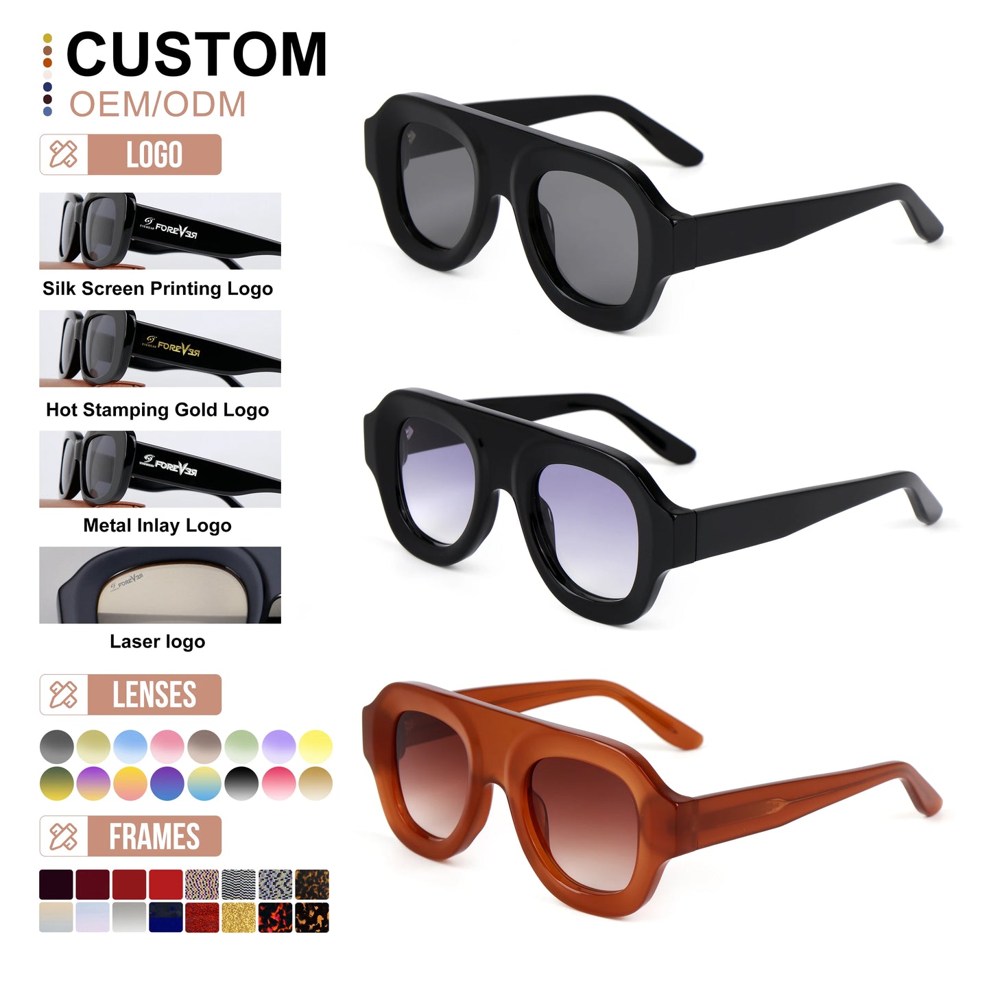 MCROONS Oversized Luxury Acetate Sunglasses — CR39 Lens, Unisex
