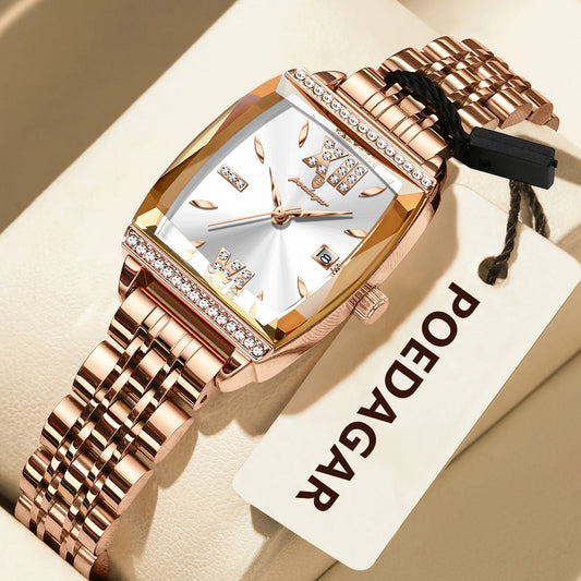 Poedagar 795 Women's Luxury Quartz Watch – Stainless Steel Band, Waterproof, Luminous, Date