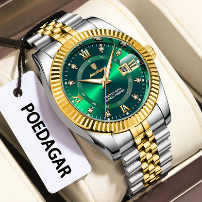 Poedagar 910 Men's Luxury Quartz Watch – Stainless Steel Band, Waterproof, Luminous, Date