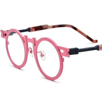 Colourful Titanium Retro Round Optical Glasses Frame - Pink - MCROONS