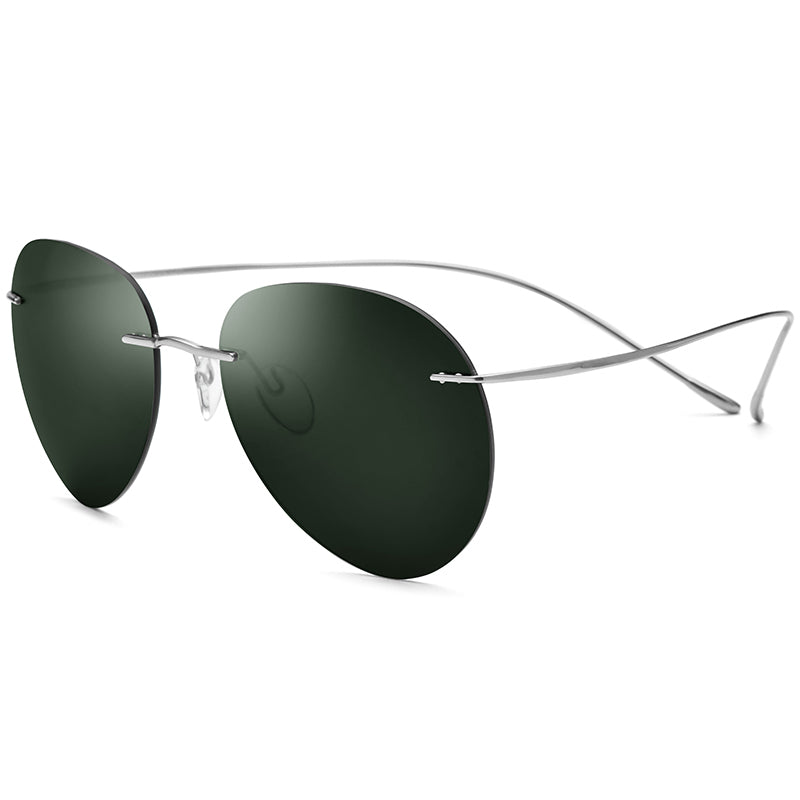 Rimless Titanium Pilot Sunglasses - Silver Dark Green - MCROONS
