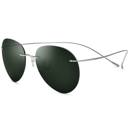 Rimless Titanium Pilot Sunglasses - Silver Dark Green - MCROONS