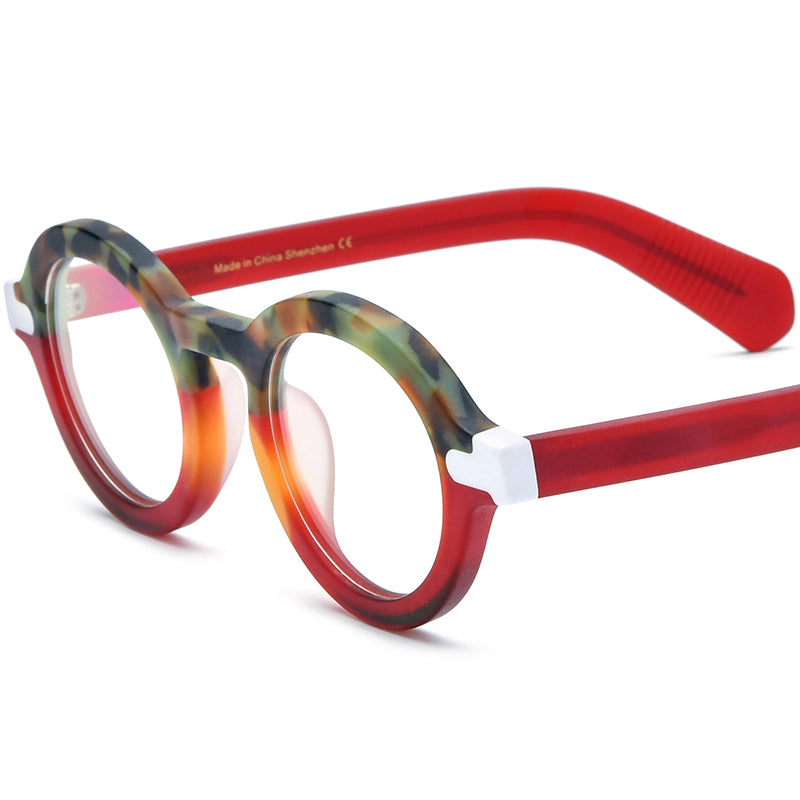 Tie-Dye Multicolour Round Acetate Optical Glasses Frame - Red - MCROONS