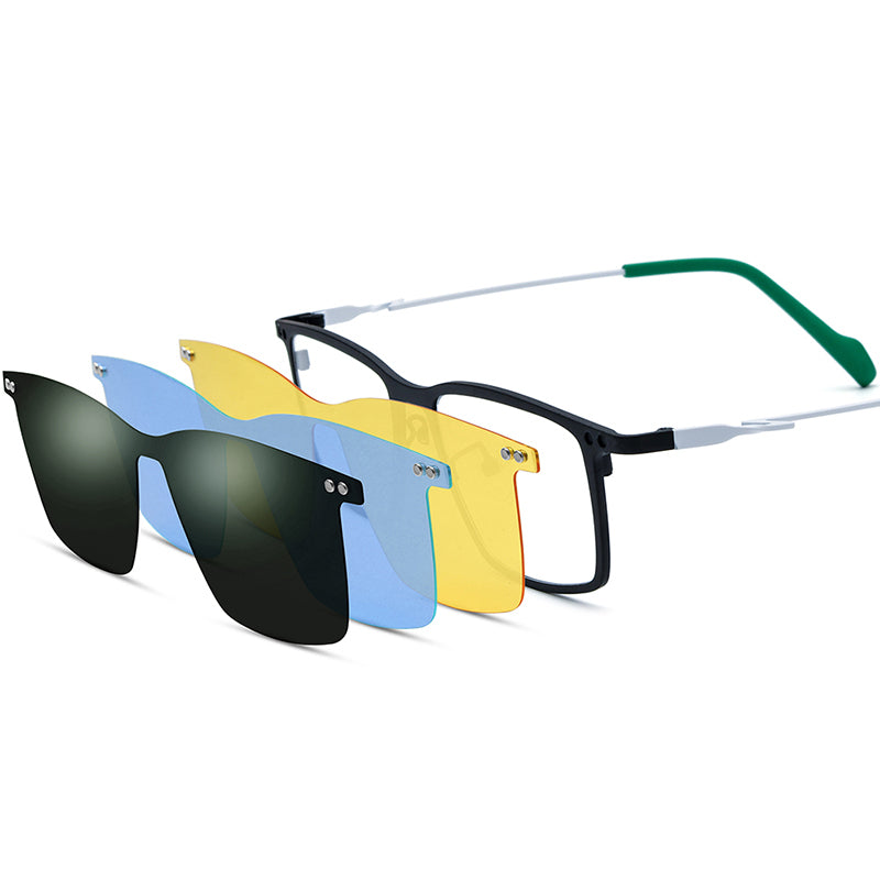 Titanium Optical Glasses Frame with Magnetic Clip-On Sunglasses - MCROONS - Black