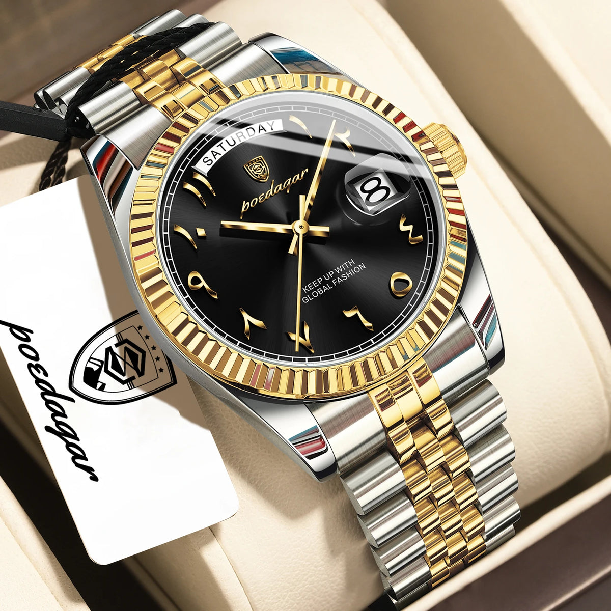 Poedagar 845 Men's Luxury Quartz Watch – Stainless Steel Band, Waterproof, Date