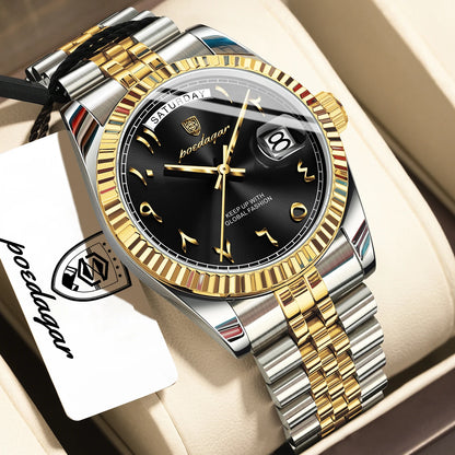Poedagar 845 Men's Luxury Quartz Watch – Stainless Steel Band, Waterproof, Date