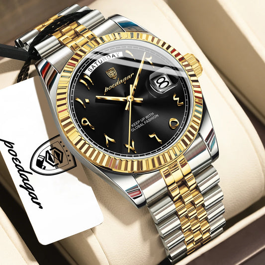 Poedagar 845 Men's Luxury Quartz Watch – Stainless Steel Band, Waterproof, Date