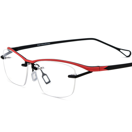 Vintage Half-Rim Colourful Titanium Square Optical Glasses Frame - Red Black - MCROONS