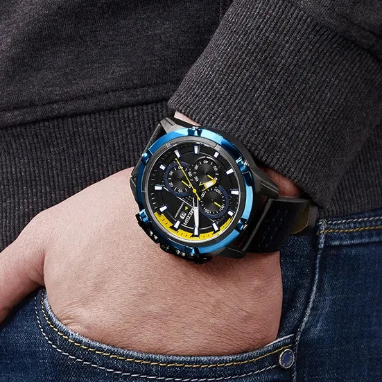Megir Multifunctional Rolling Calendar Luminous Timing Racing Dashboard Men Fashionable Quartz Watch Cool Passionate