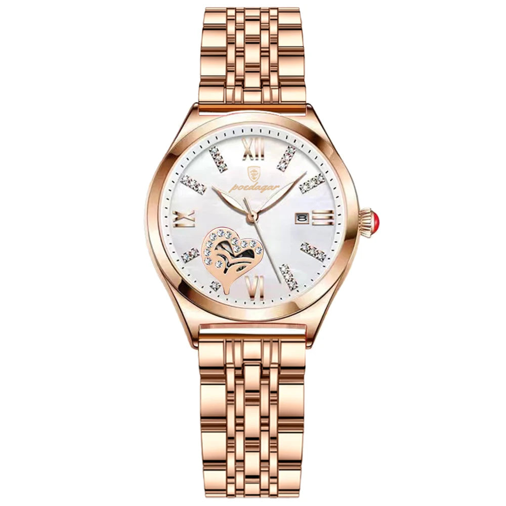 Poedagar 320 Women's Luxury Quartz Watch – Stainless Steel Band, Waterproof, Luminous, Date