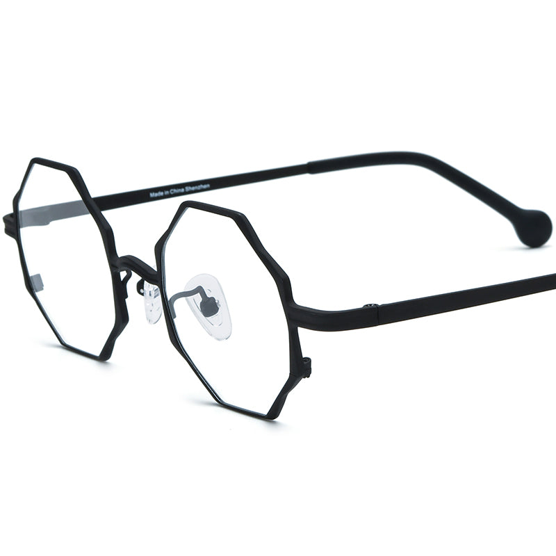 Colourful Titanium Octagon Optical Glasses Frame - Black - MCROONS