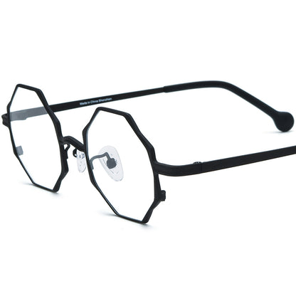 Colourful Titanium Octagon Optical Glasses Frame - Black - MCROONS
