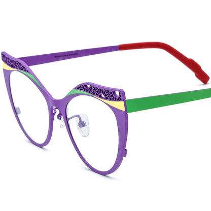 Matte Titanium Hollow-Out Cat Eye Optical Glasses Frame - Matte Purple Green - MCROONS
