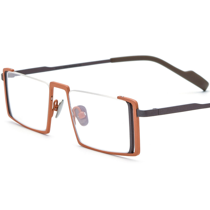 Colourful Titanium Semi-Rimless Square Optical Glasses - Orange Brown - MCROONS