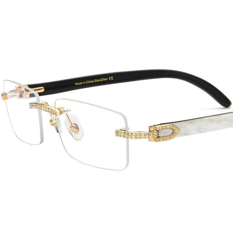 Crystal-Set Square Buffalo Horn Optical Glasses Frame - Black White - MCROONS