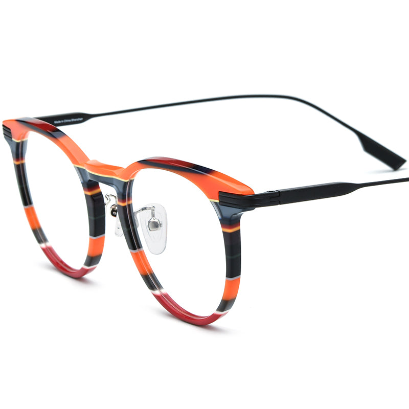 Colourful Acetate Titanium Round Optical Glasses Frame Vintage - Black - MCROONS
