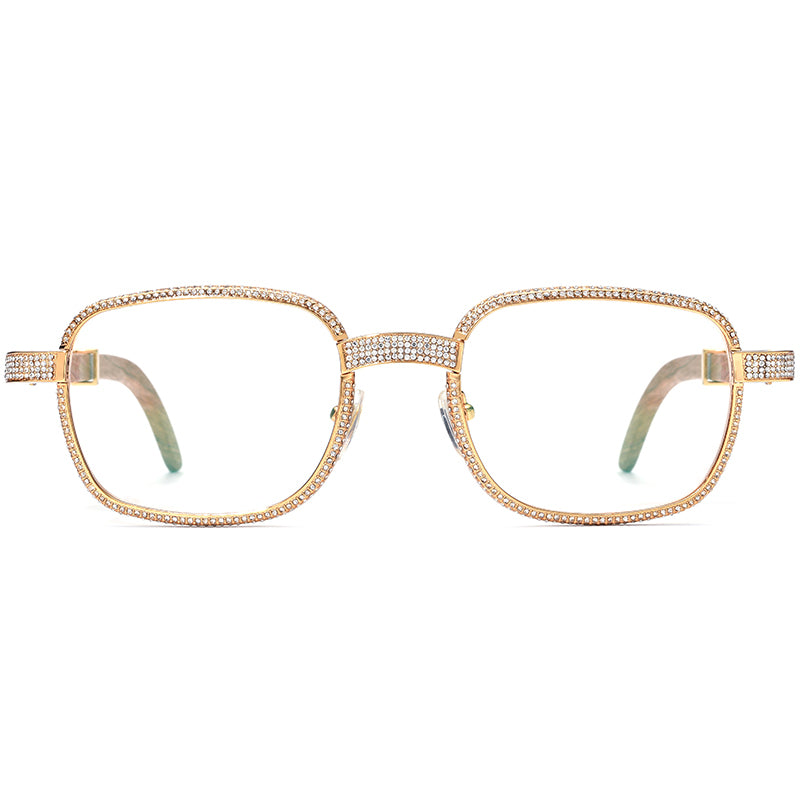 Crystal-Paved Wood Square Optical Glasses Frame - MCROONS - Front View