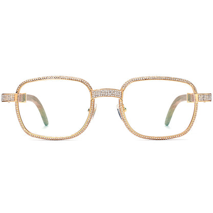 Crystal-Paved Wood Square Optical Glasses Frame - MCROONS - Front View