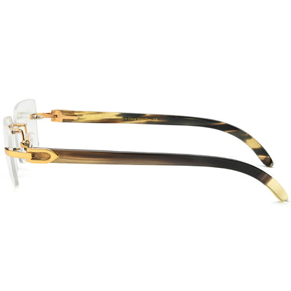 Buffalo Horn Rimless Square Optical Glasses Frame - MCROONS - Temple Detail