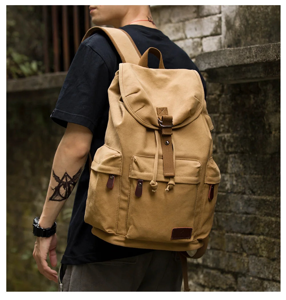 MOYYI Anti-Theft Canvas Bag for Men Outdoor Knapsack Hiking Laptop Backpack